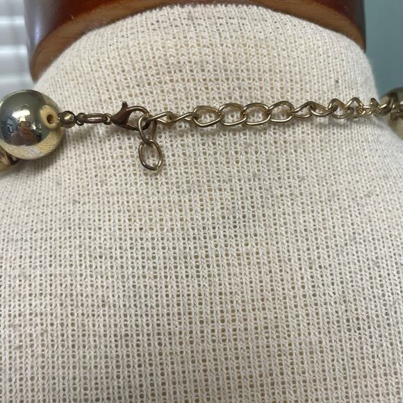 Vintage Pearl Gold Ball Short Necklace Fashion Glam Round Chunky Collar - Picture 3 of 3